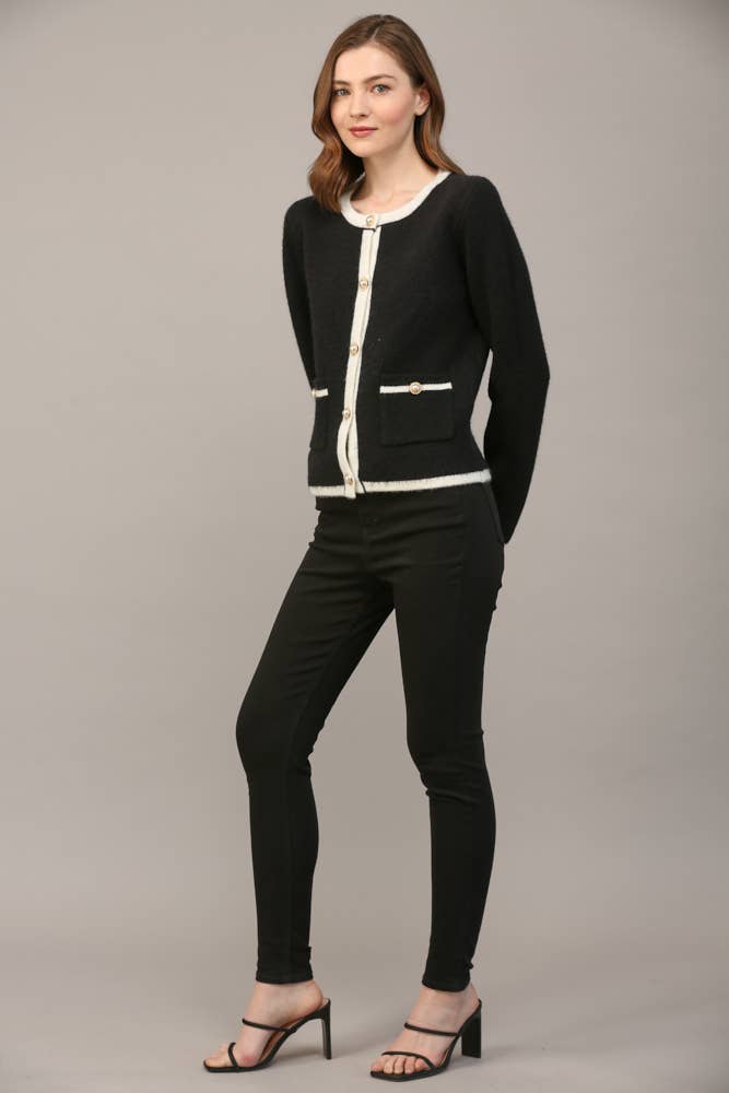 FRONT BUTTON CLOSURE COLORBLOCK SWEATER CARDIGAN FW15336