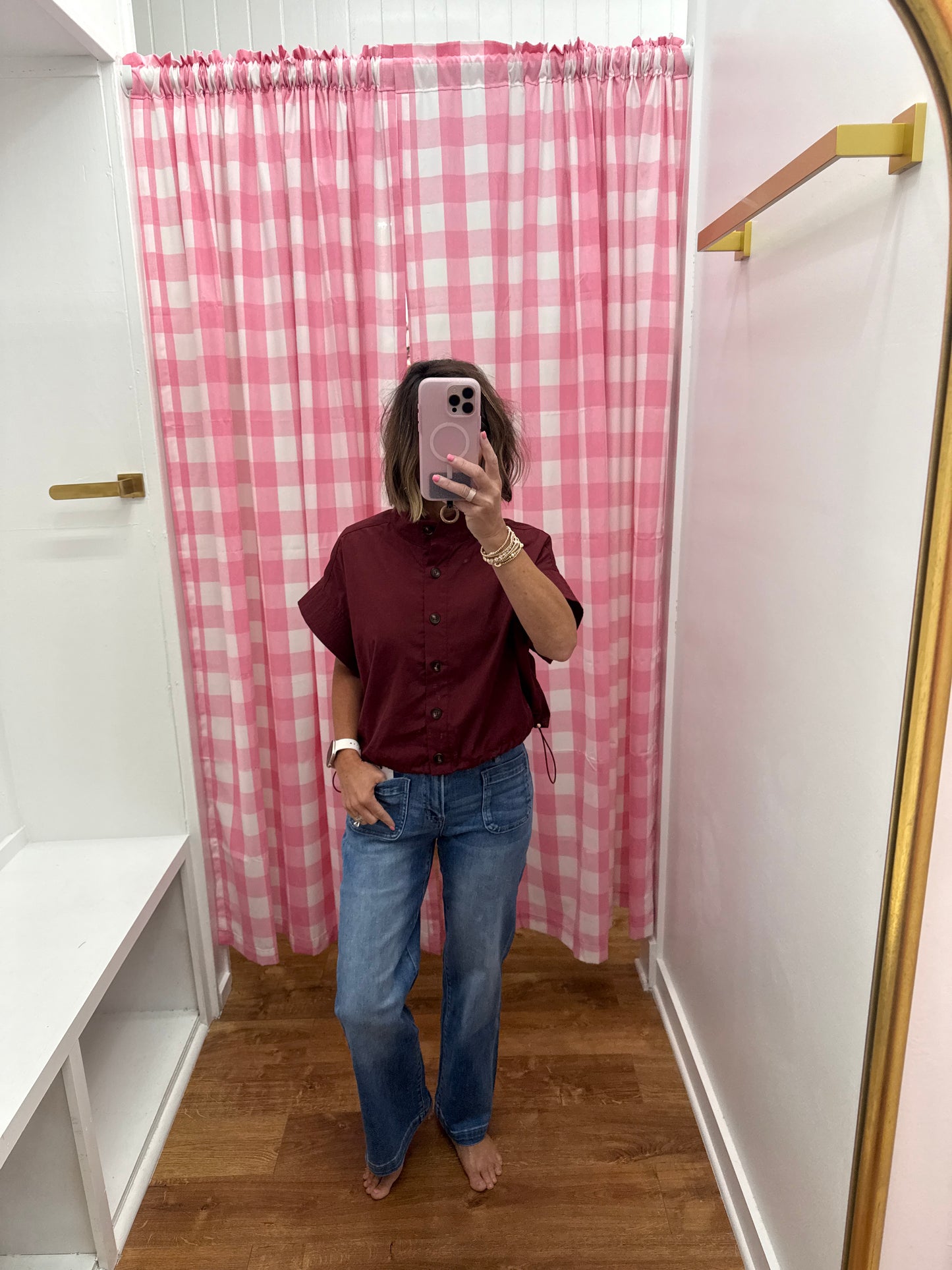 Entro Crimson Button Up Top