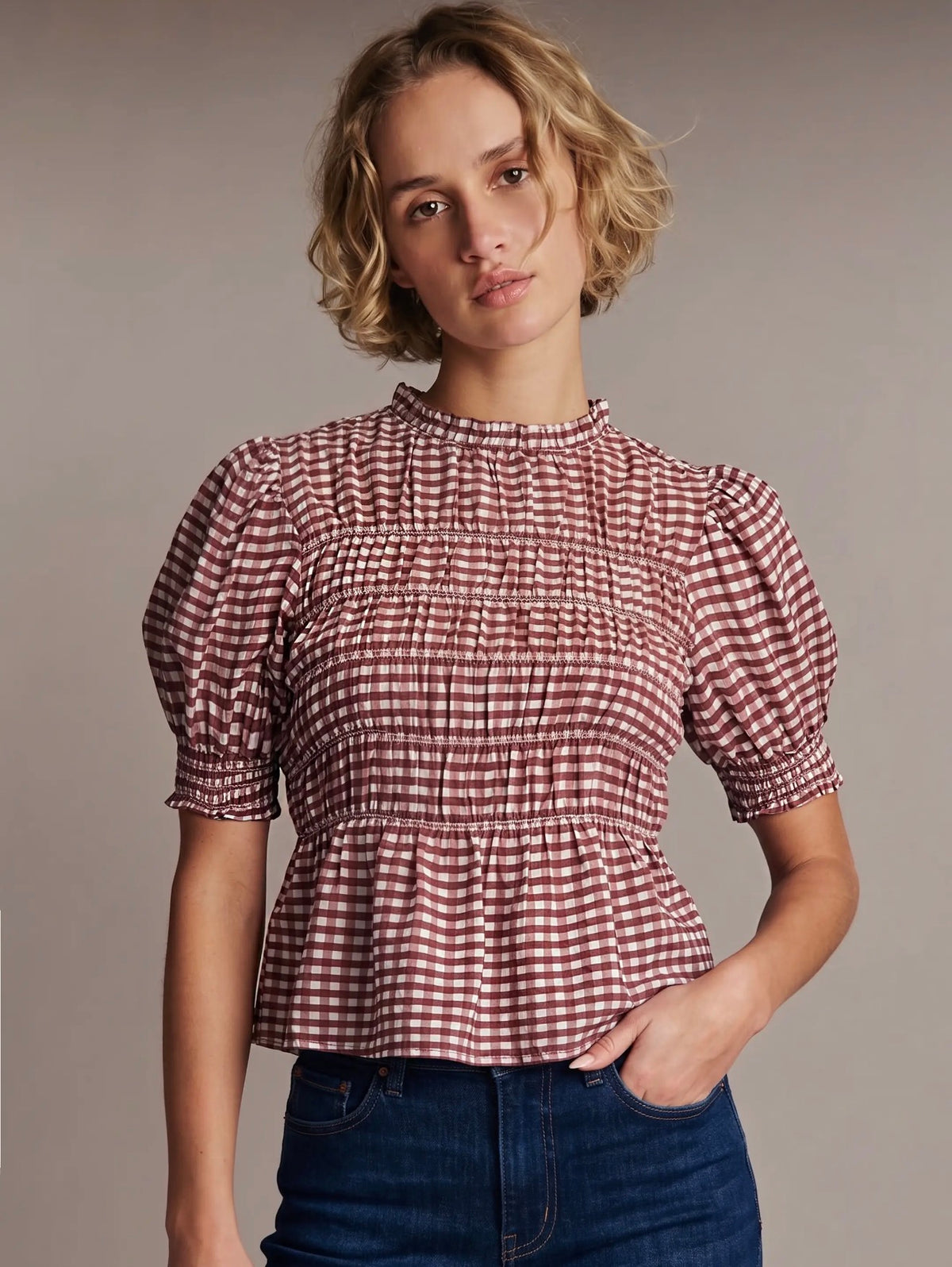 Glam Burgundy Smocked Top (T9306)