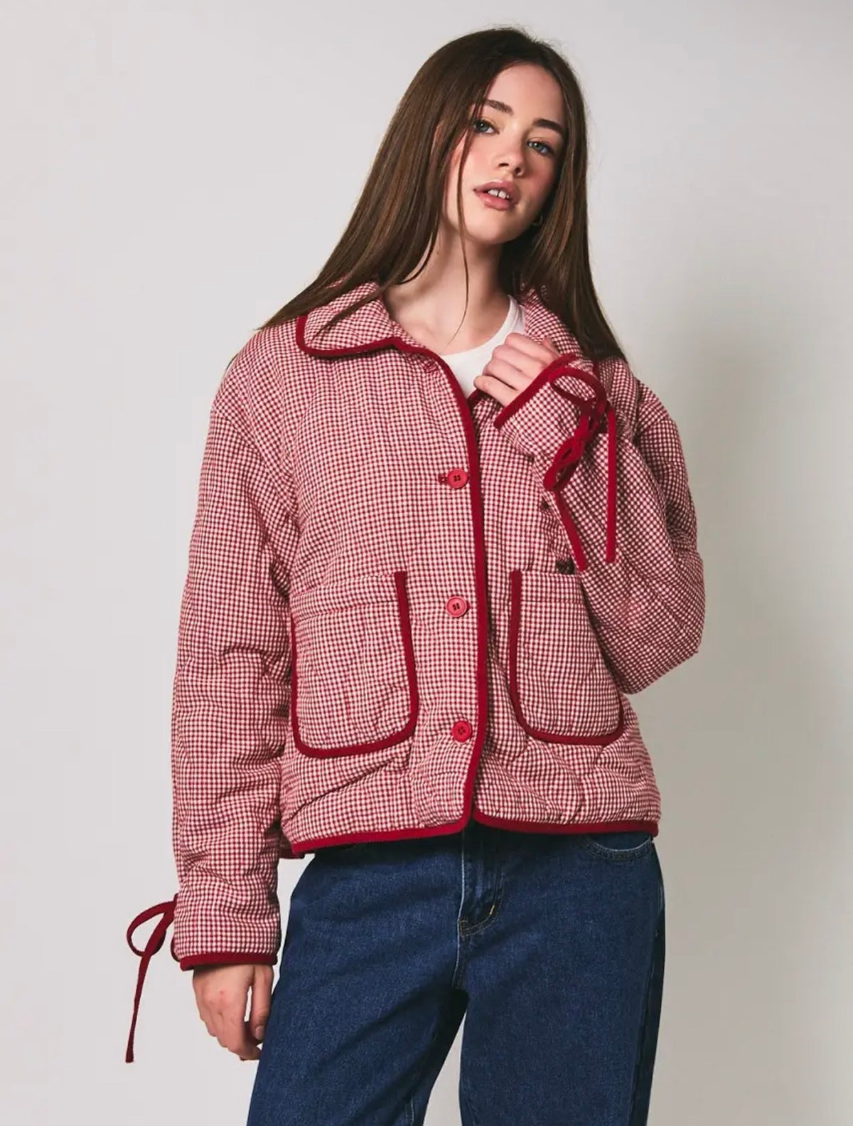 Le Lis Red Gingham Quilted Jacket