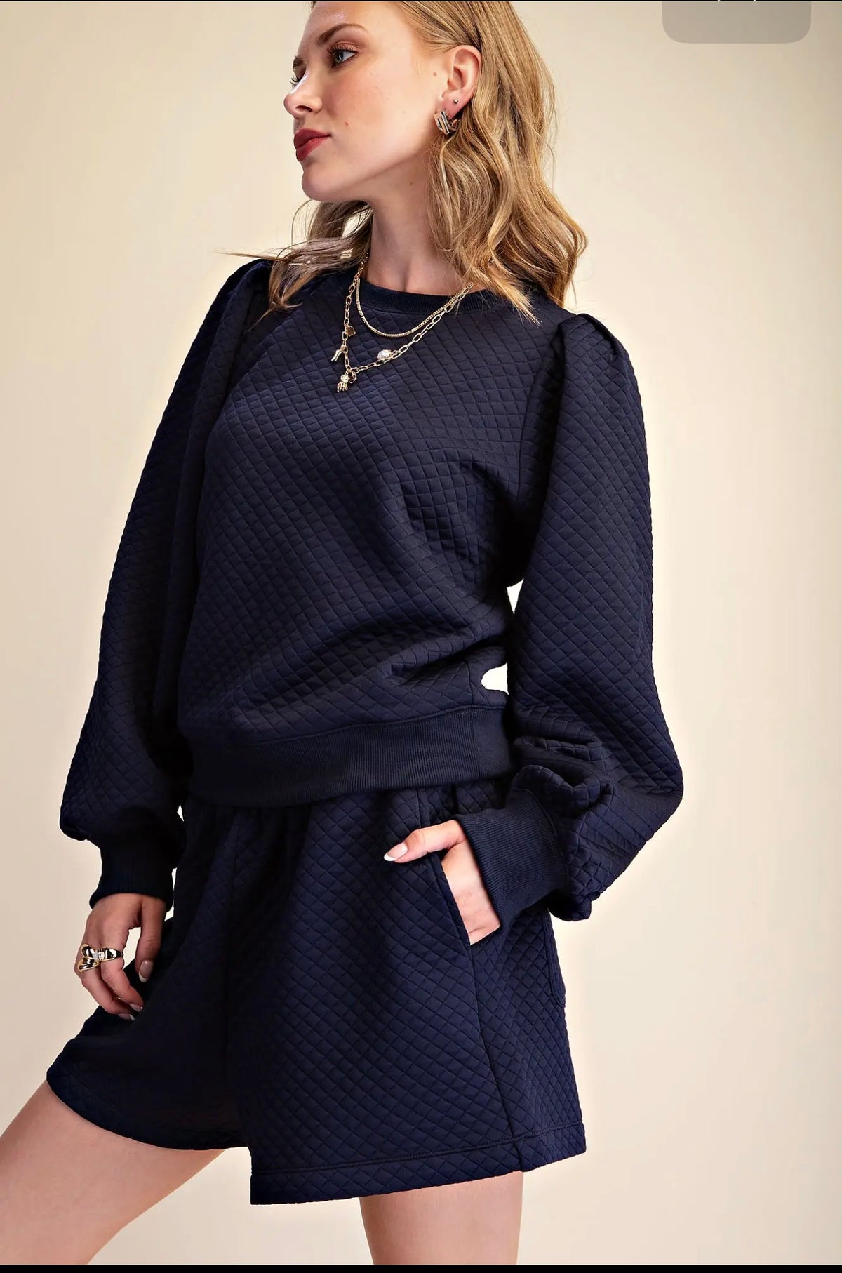 Glam Navy Quilted Set (T9327) (P9408)