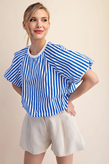 Glam Royal Blue and White Stripe Shirt
