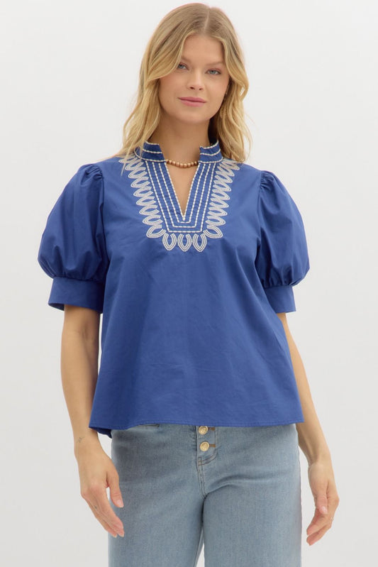 Entro Royal Blue Embroidered Shirt