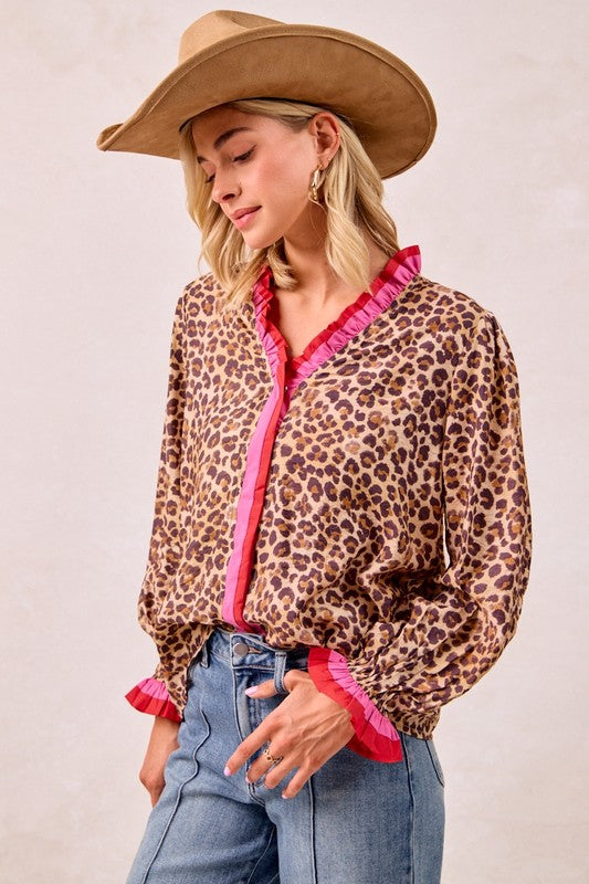 BiBi Leopard Shirt with Pink/Red Trim