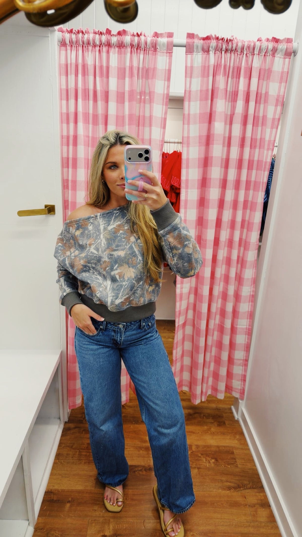 Birdie Off the Shoulder Camo Top