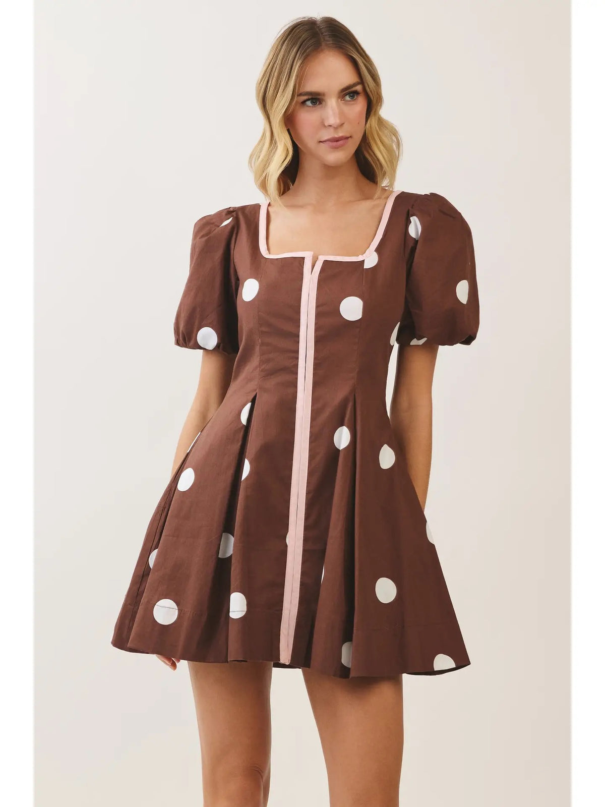 Pretty Follies Chocolate Brown Polka Dot Dress (CD07421)