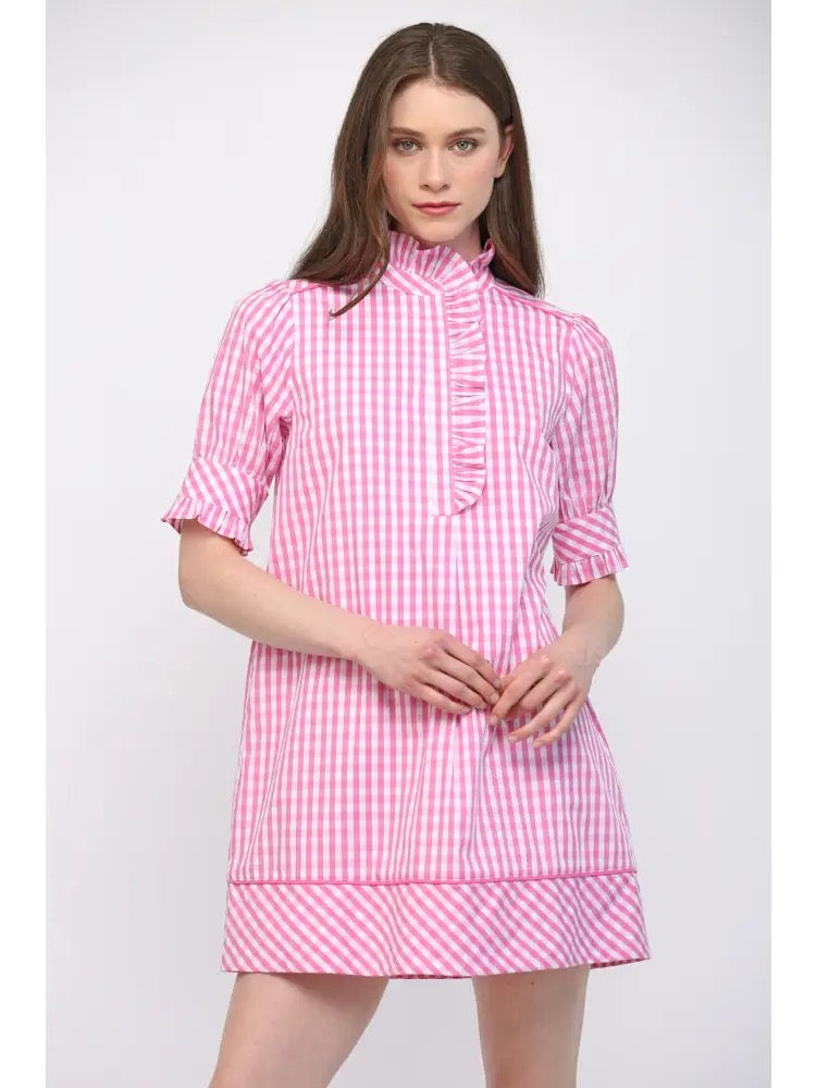 Fate Pink Gingham Ruffle Dress