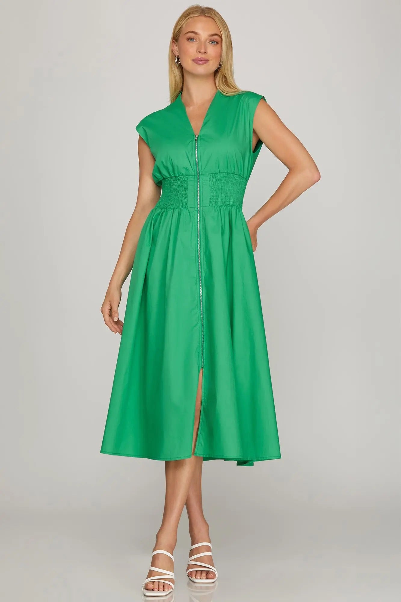 She & Sky Green Zip Up Maxi Dress