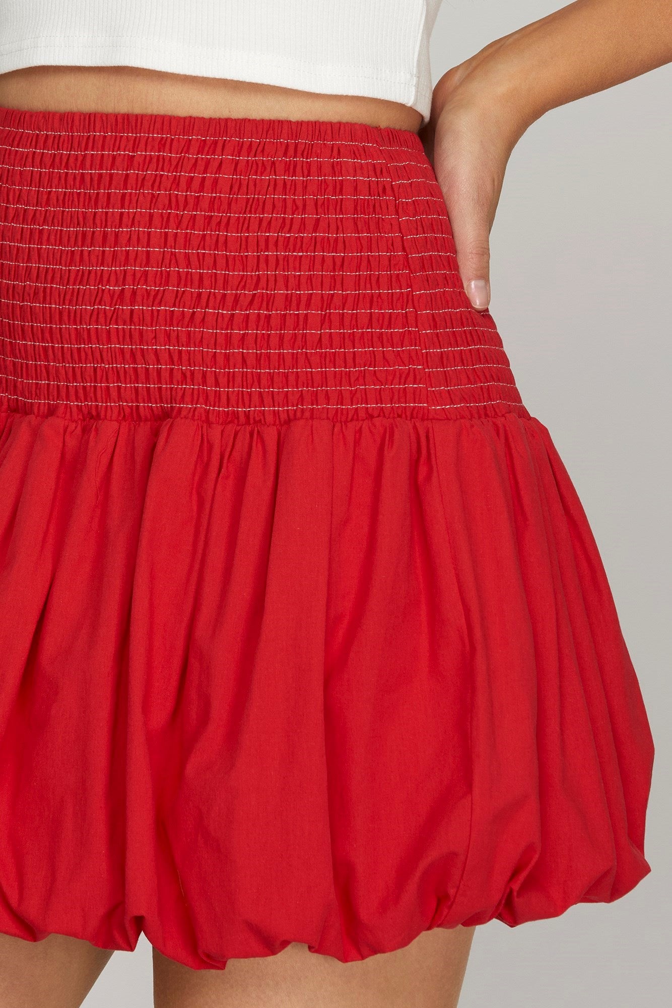 She + Sky Woven Bubble Hem Smocked Waist Mini Skirt