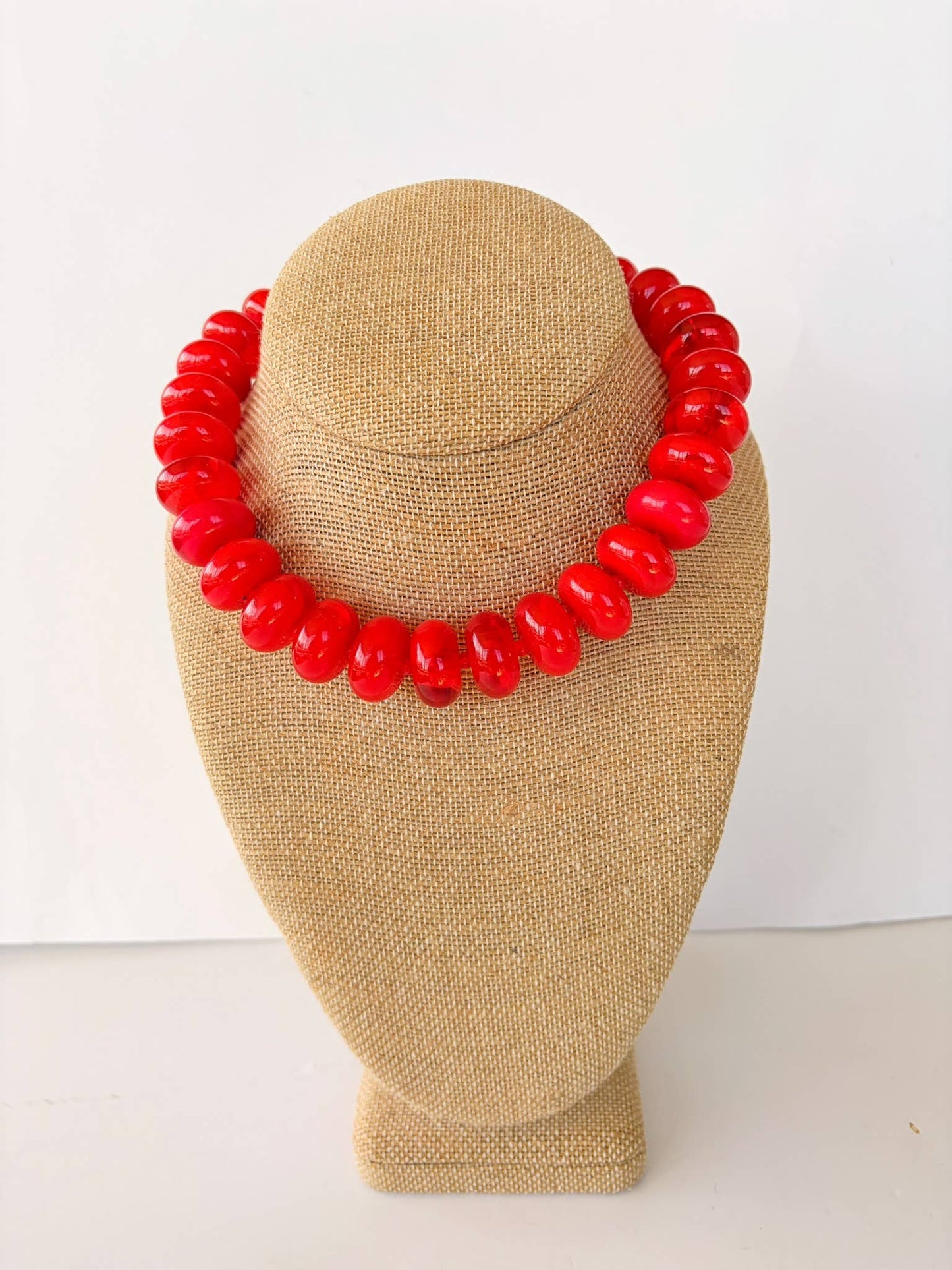 The Katie Kollective - The Rory — Bright Red Large Rondelle Beaded Necklace