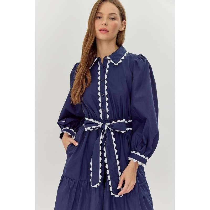 Solid midi dress with Ric Rack