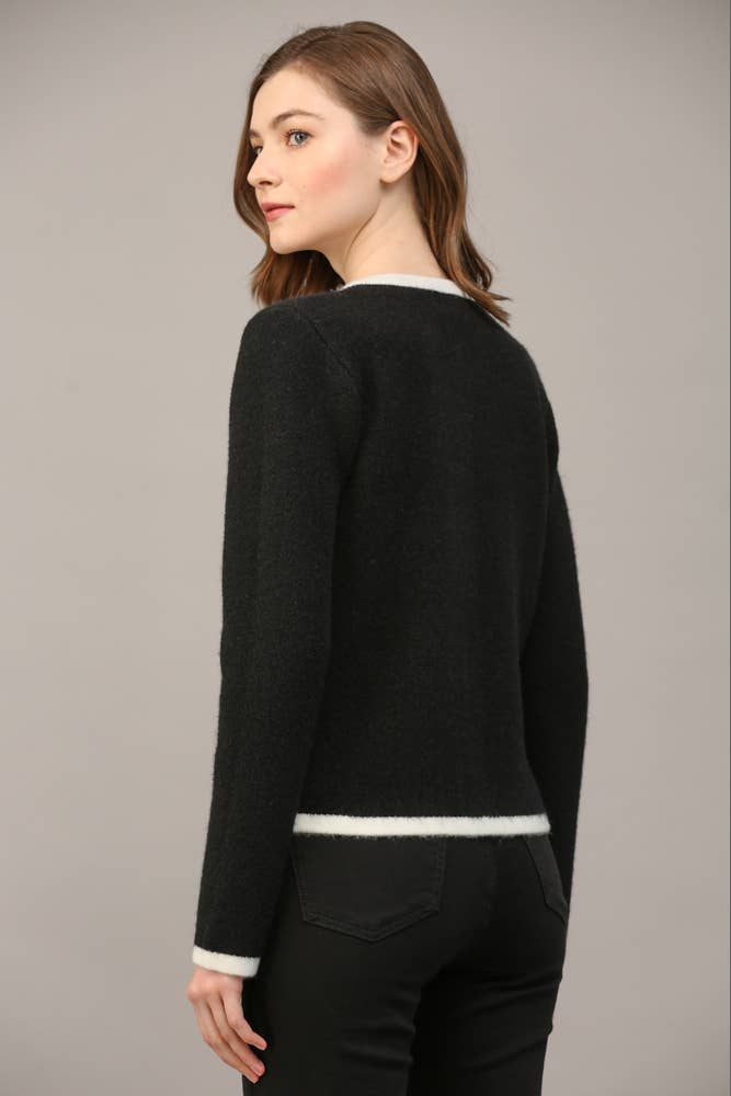FRONT BUTTON CLOSURE COLORBLOCK SWEATER CARDIGAN FW15336