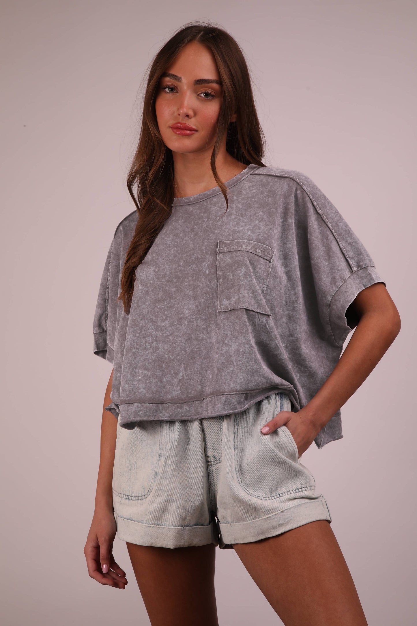 Mineral Washed Oversized Crop Comfy Knit Top Pink