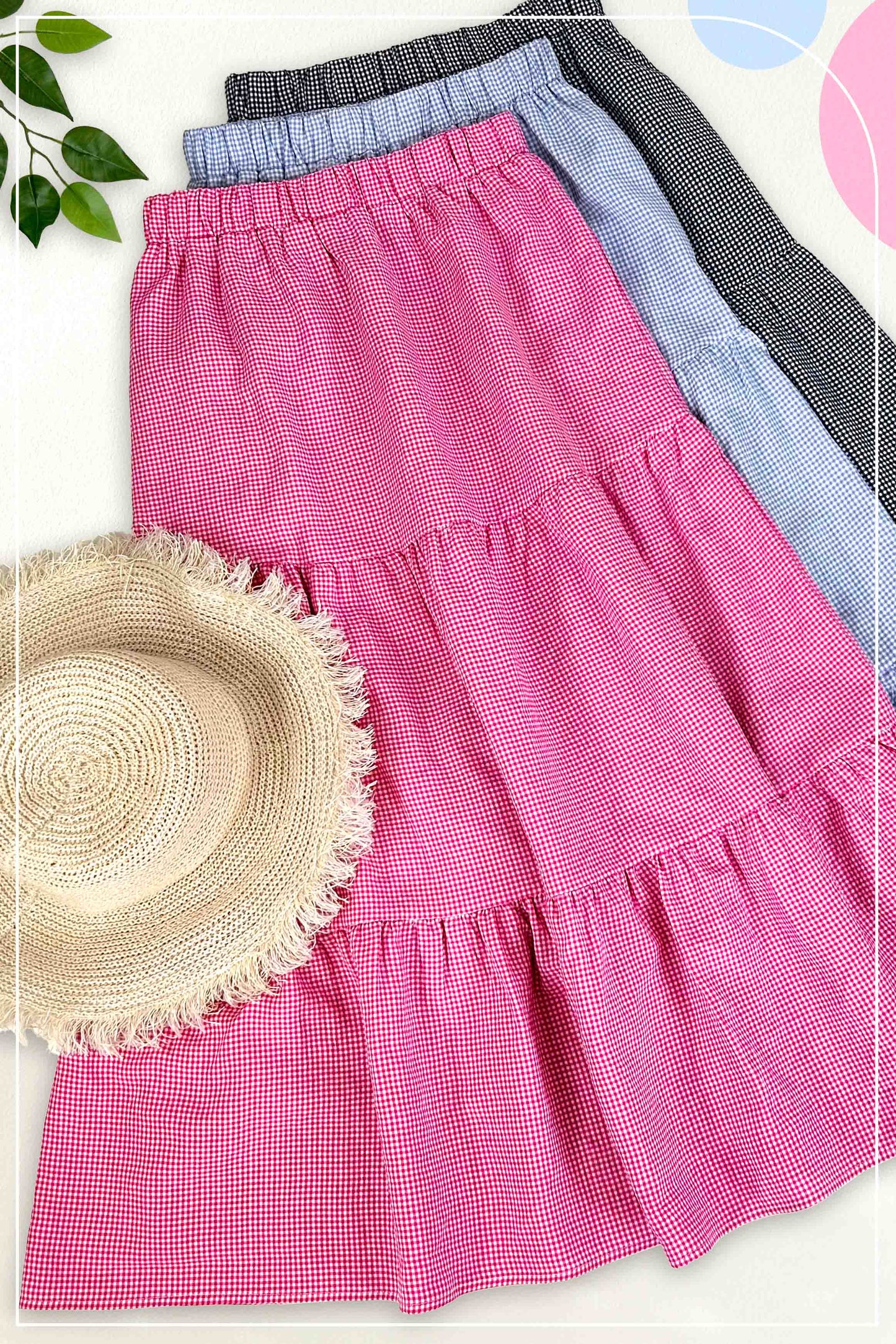 La Miel Gingham Tiered Maxi Skirt With Side Pockets