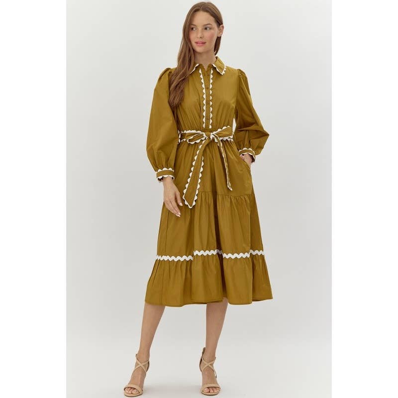 Solid midi dress with Ric Rack