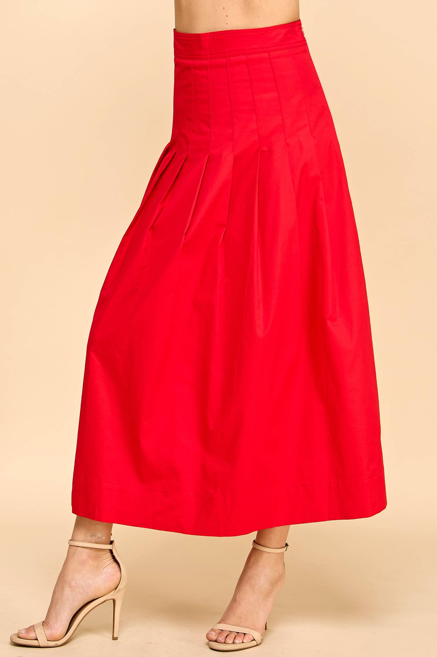 TCEC Pleated Detail Wide Waistband Midi Skirt