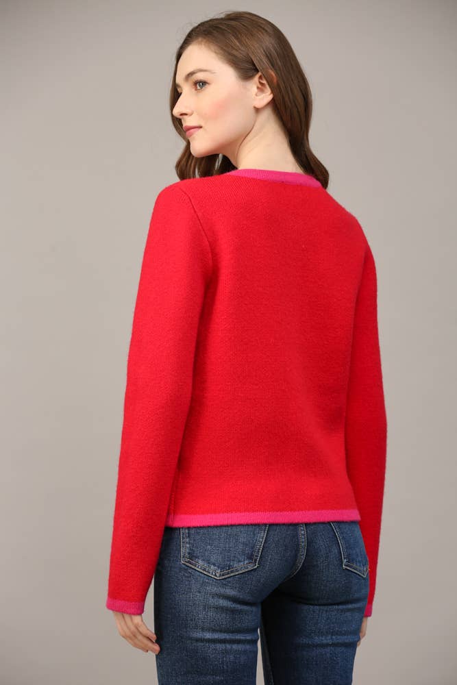 FRONT BUTTON CLOSURE COLORBLOCK SWEATER CARDIGAN FW15336