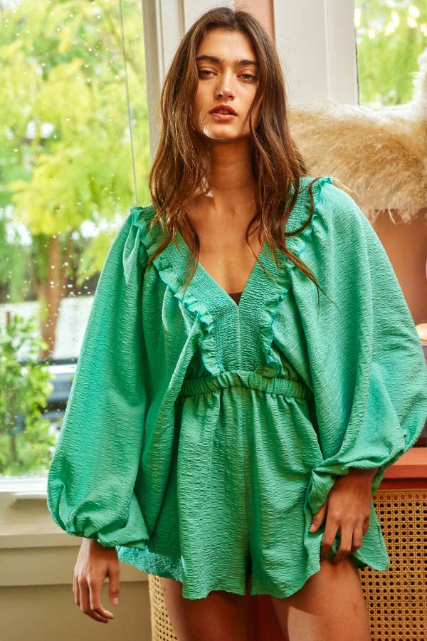 Bucketlist Ruffled Solid Woven Romper