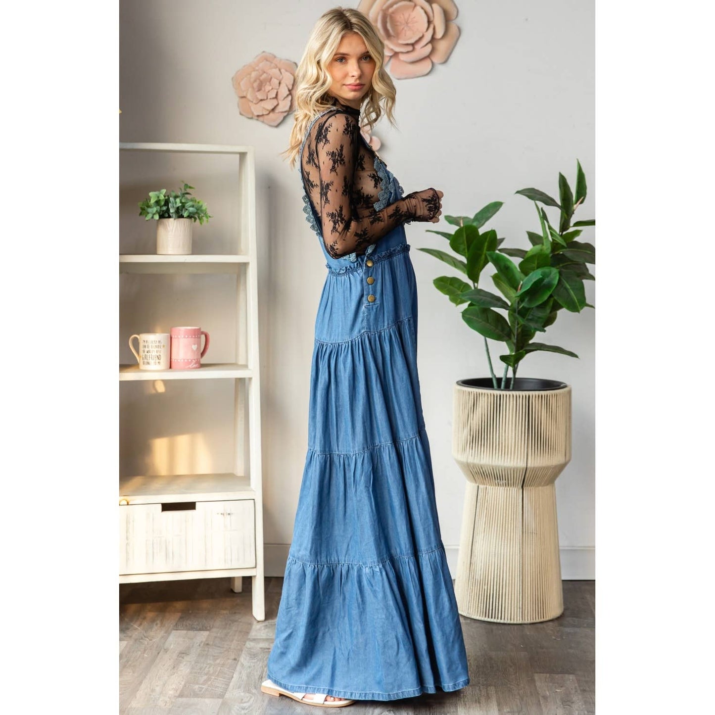 Embroidered Tencel Strap Flowy Jumpsuit