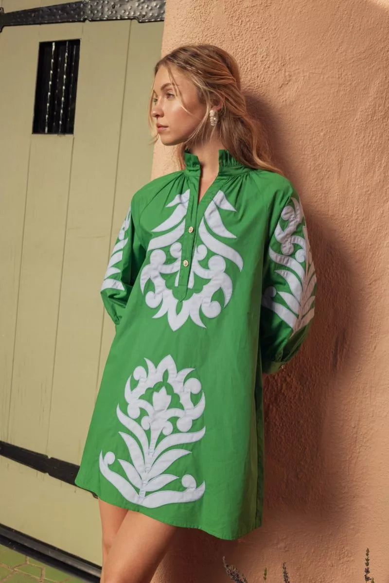 Jodifl Kelly Green Applique Dress