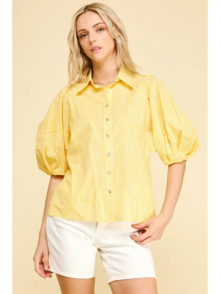 Pinch Yellow Gingham Button Down Top