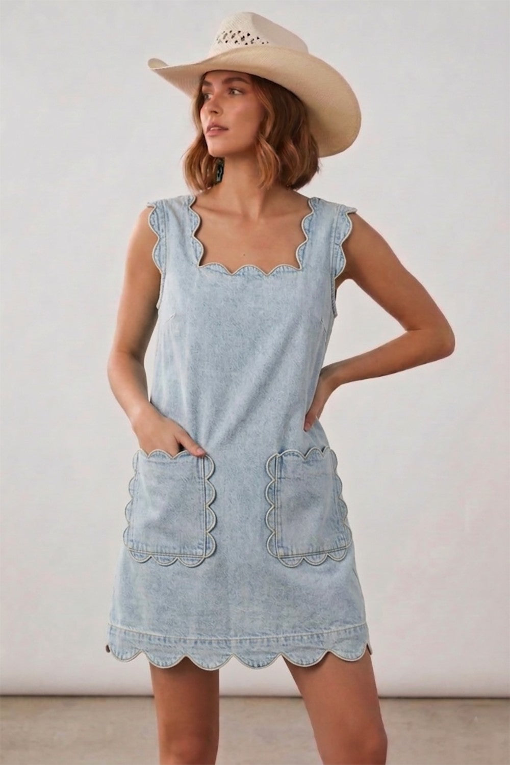 LovLov Denim Scalloped Pocket Dress