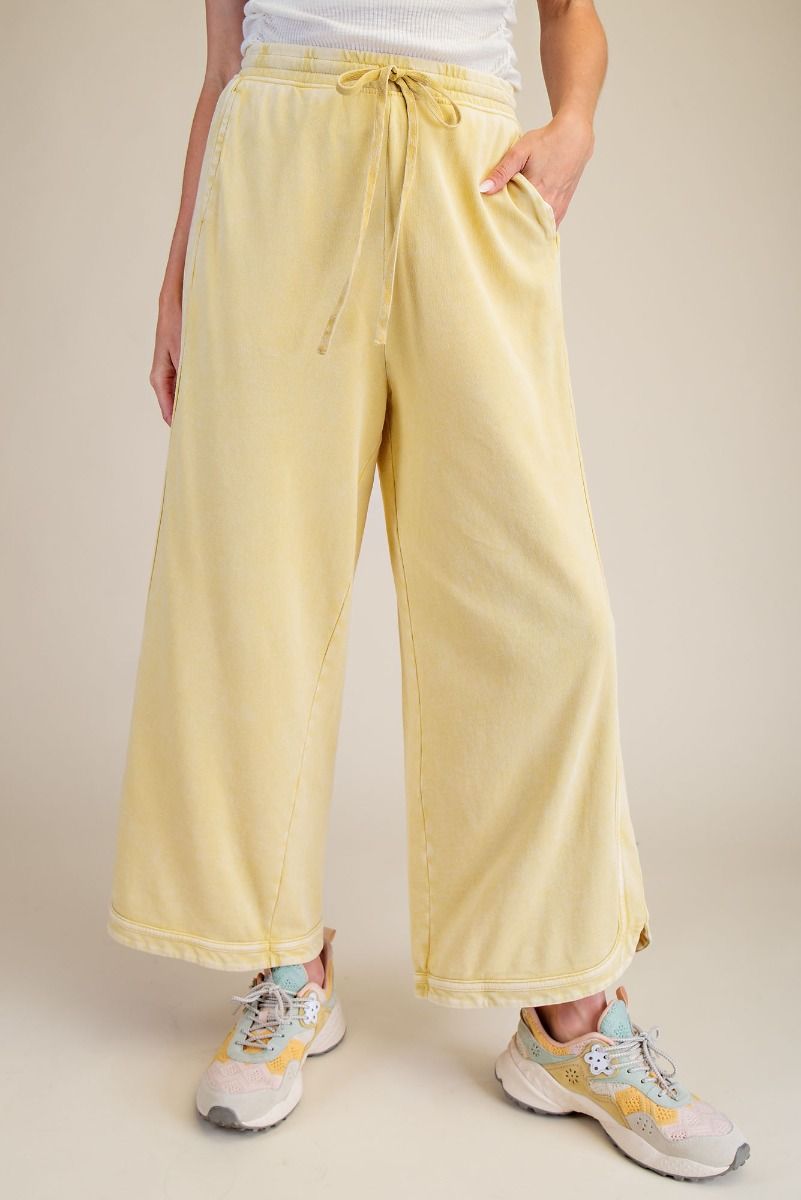 Easel Yellow Mineral Washed Terry Knit Pants