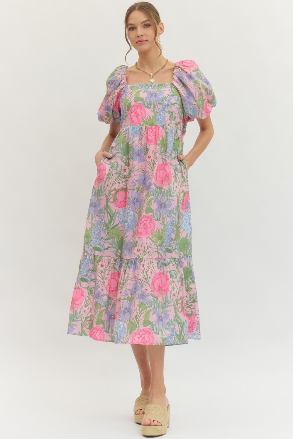 Entro Pink Floral Dress with Back Bow