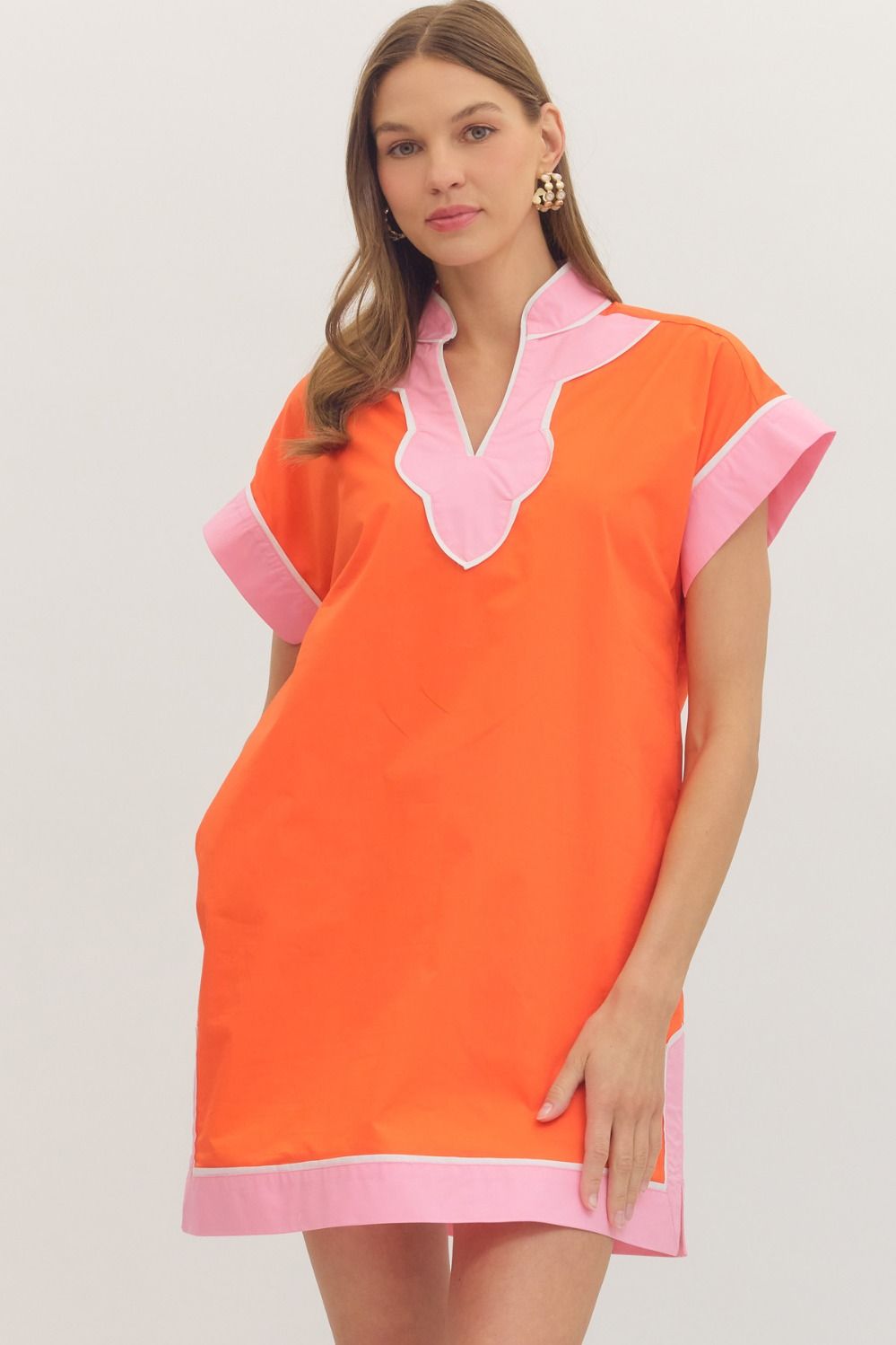 Entro Orange/Pink Scallop V-Neck Dress