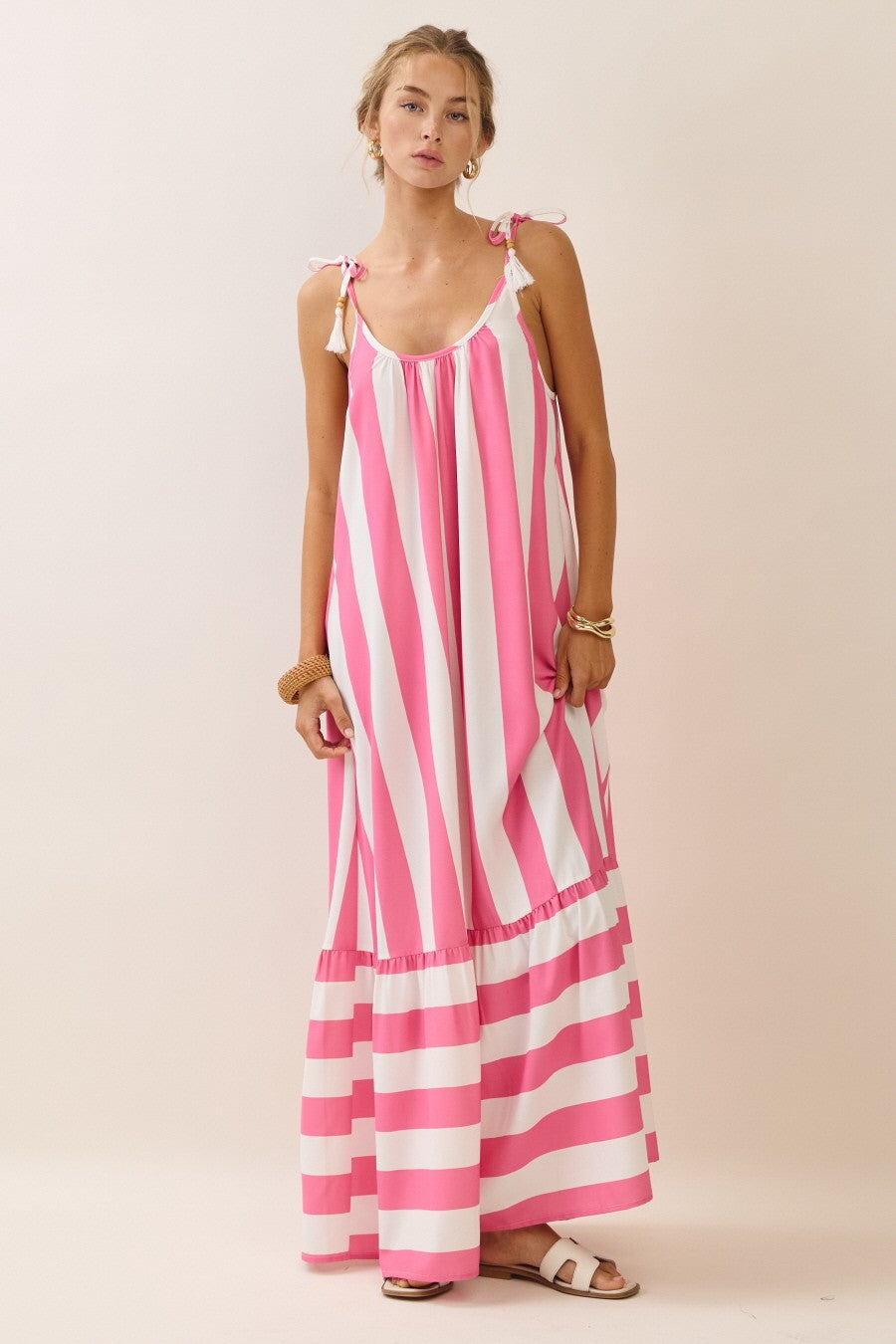 Oddi Pink Vertical Stripe Maxi Dress