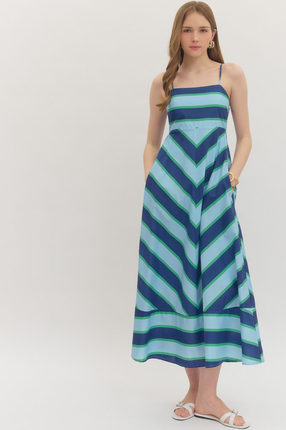 Entro Navy Chevron Striped Dress