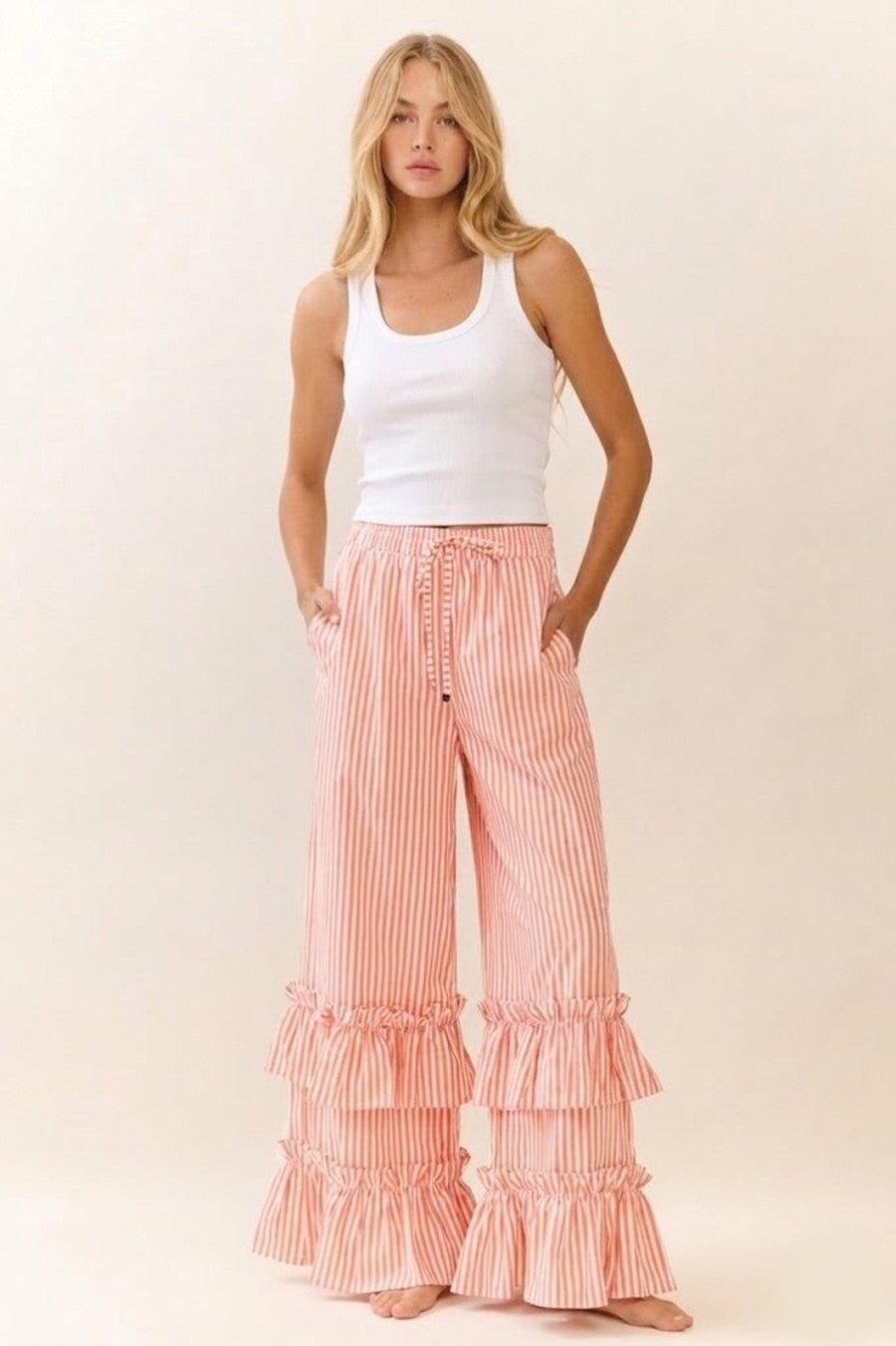 Oddi Coral Striped Pull-on Maxi Pants