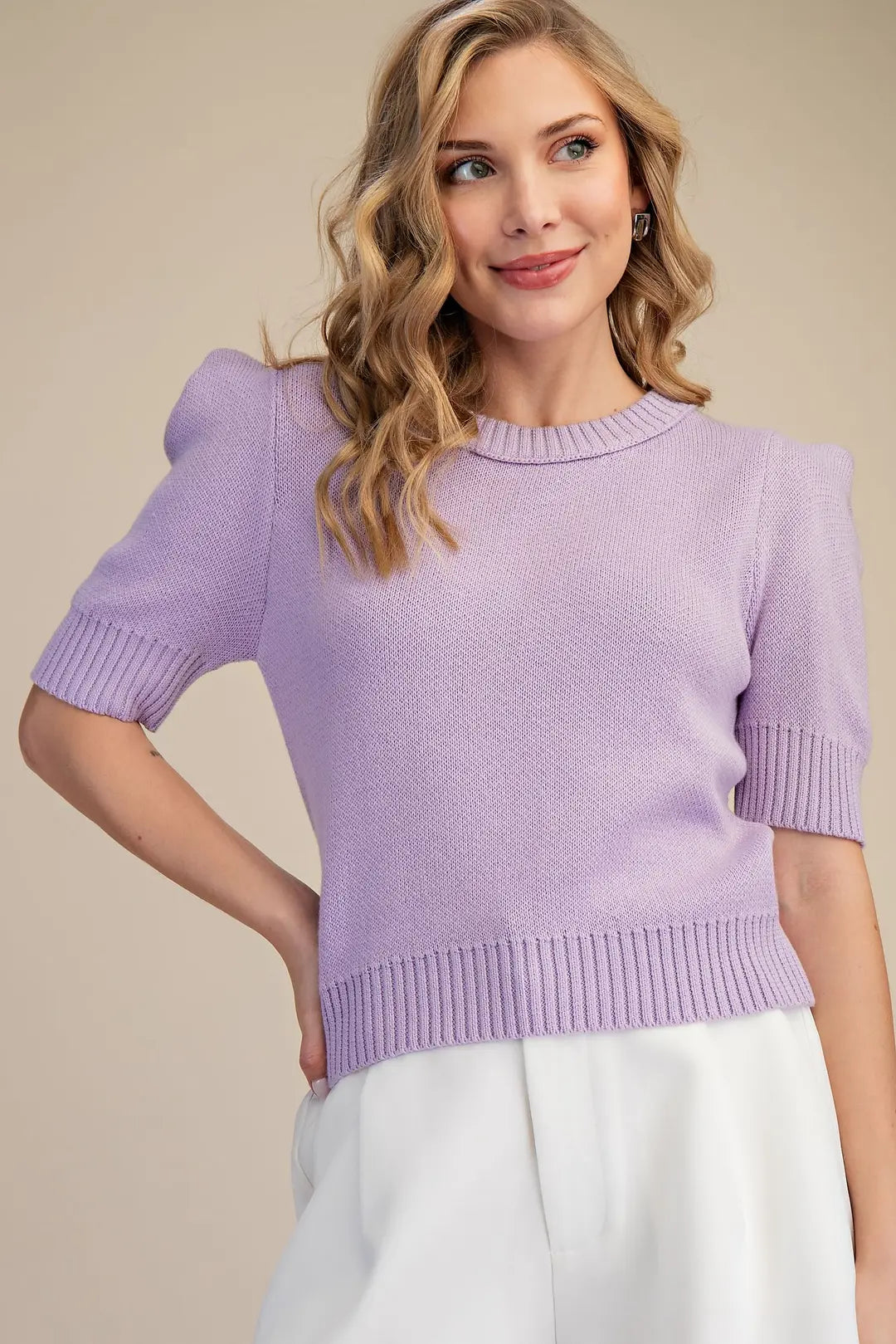 Glam Sweater Puff Sleeve Purple (GSW9777)