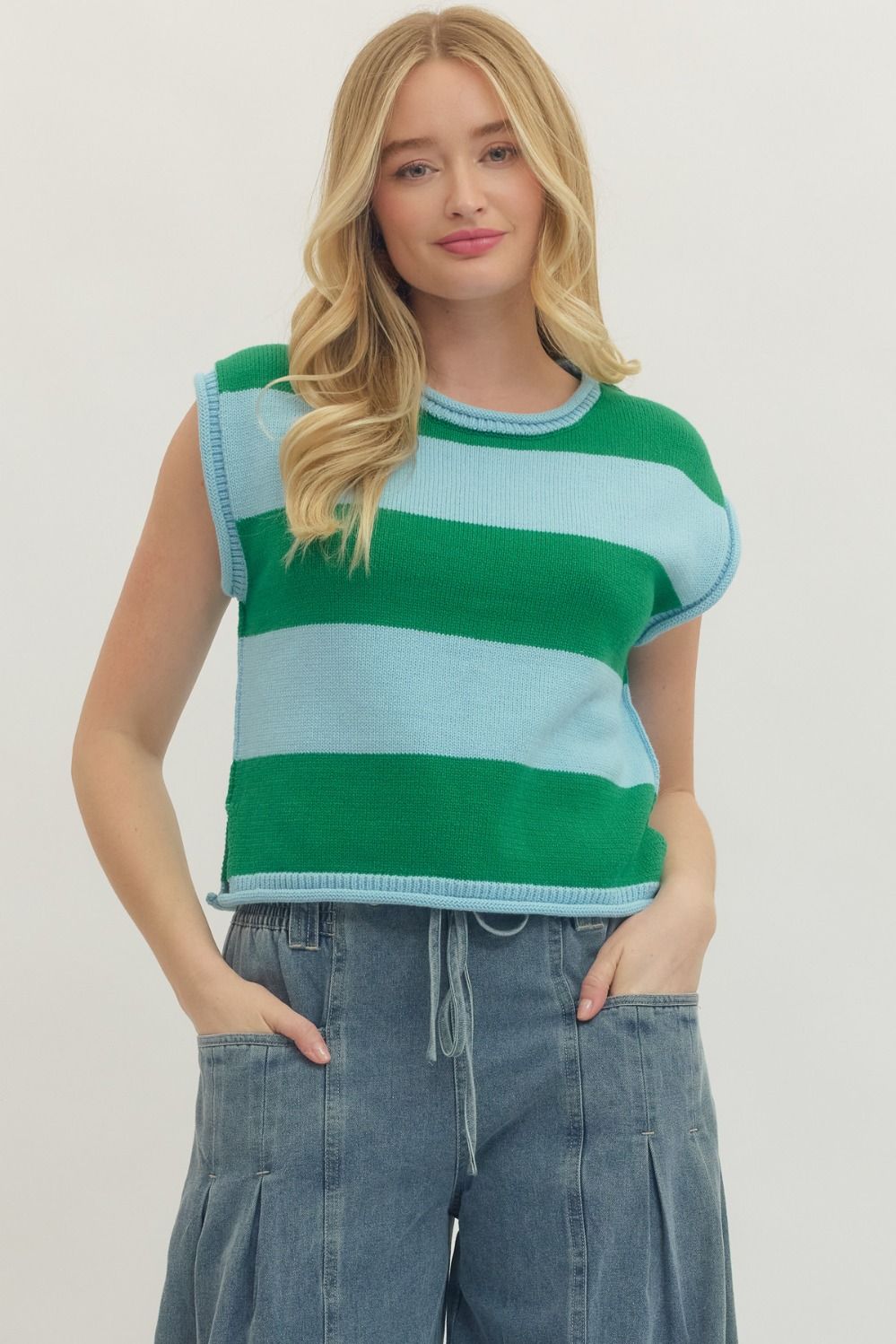 Entro Blue/Green Striped Knit Top