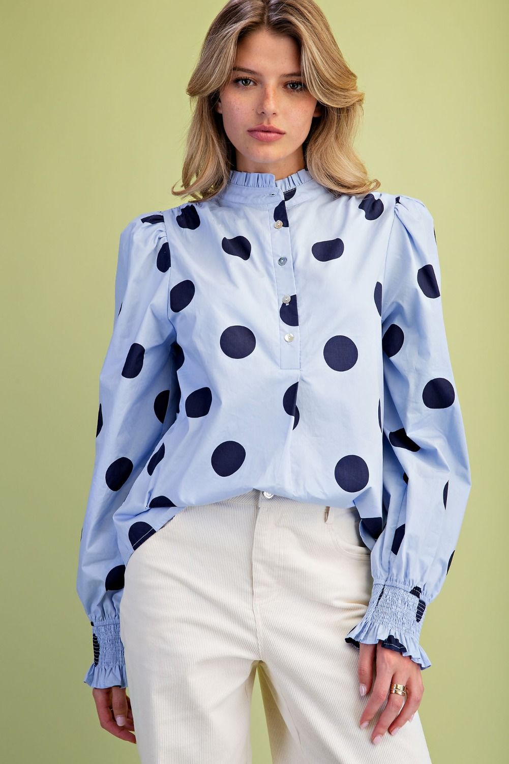 Easel Light Blue Polka Dot Cotton Shirt
