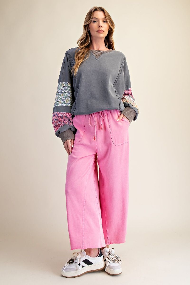 Easel Barbie Pink Washed Terry Knit Pants