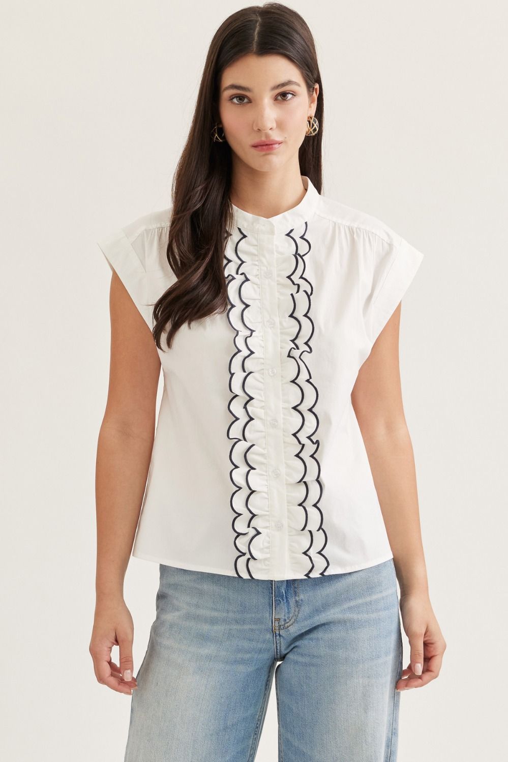 Entro Off White Sleeveless Ruffle Top