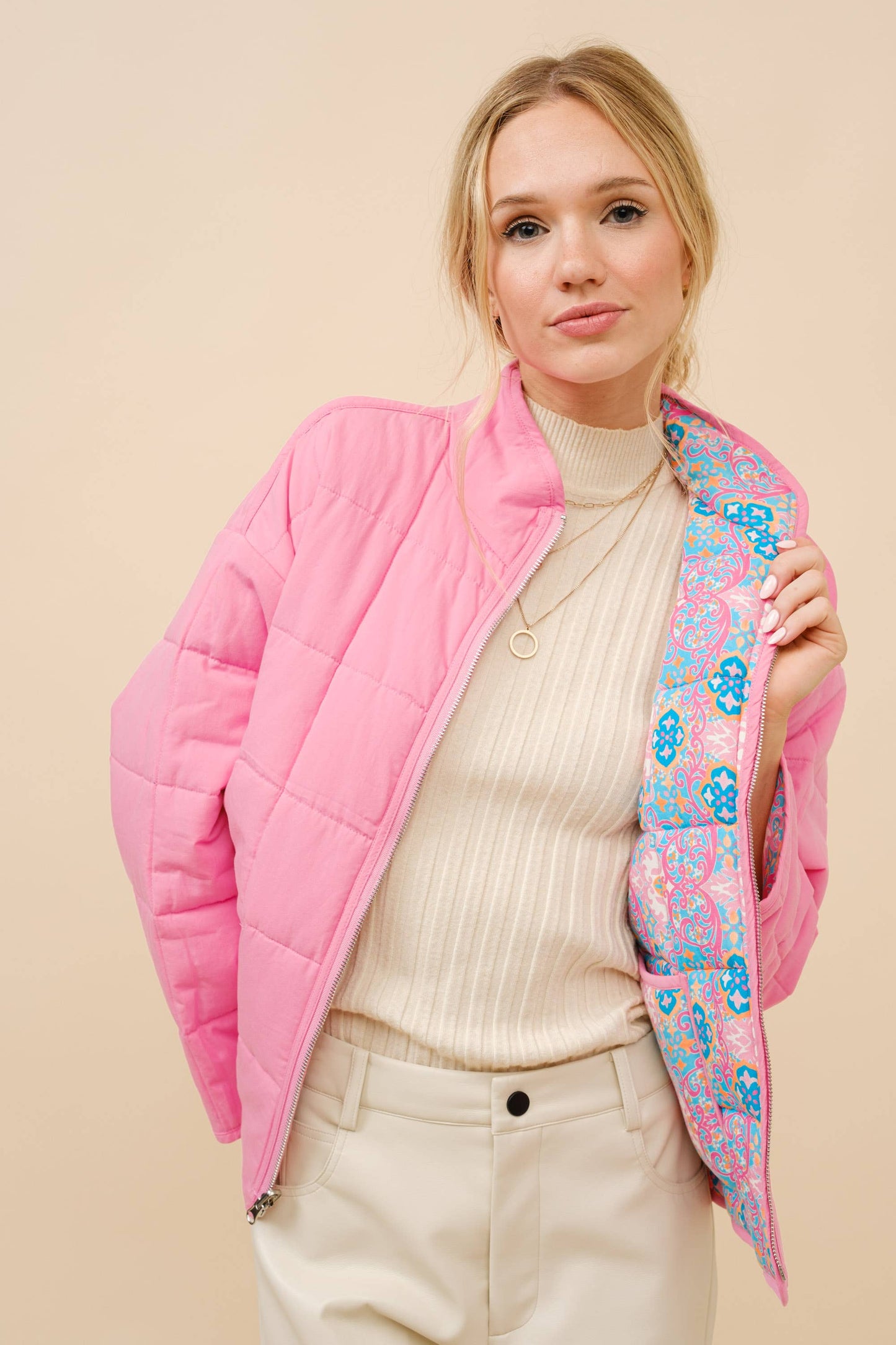 Blue B Rayon Challis Floral Reversible Quilted Jacket