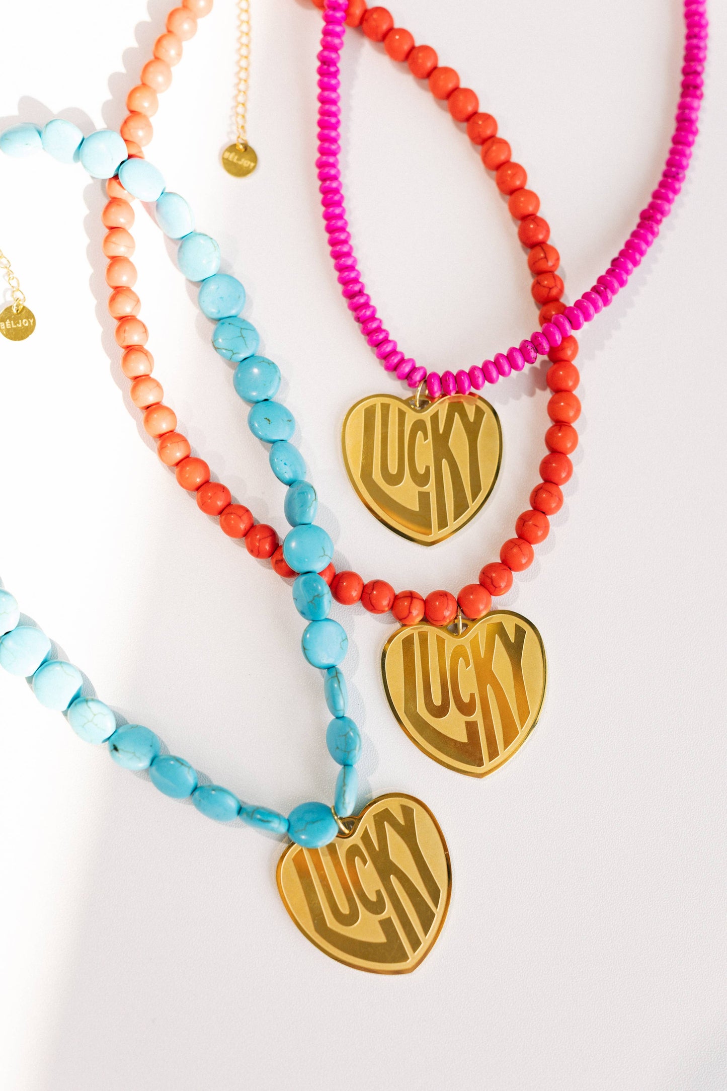 Lucky In Love Stone Necklace - Hot Pink