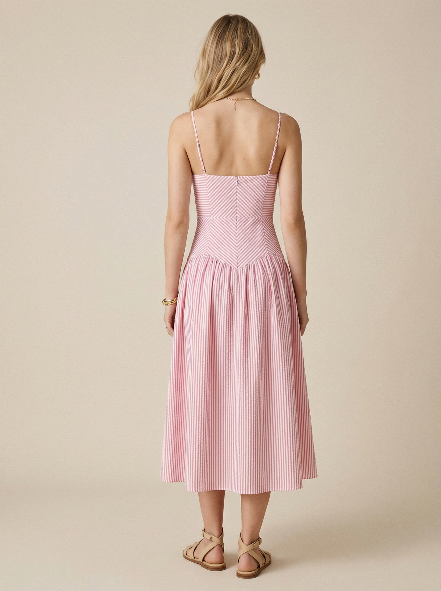 Heyson SOD1401 Stripe V-Neck Fit & Flare Midi Dress