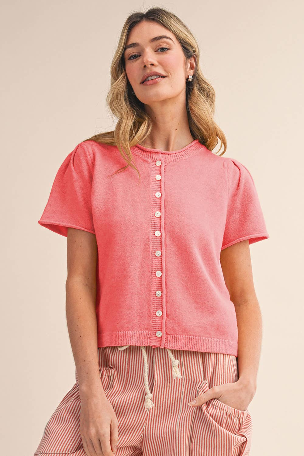 &Merci Pink Short Sleeve Cardigan