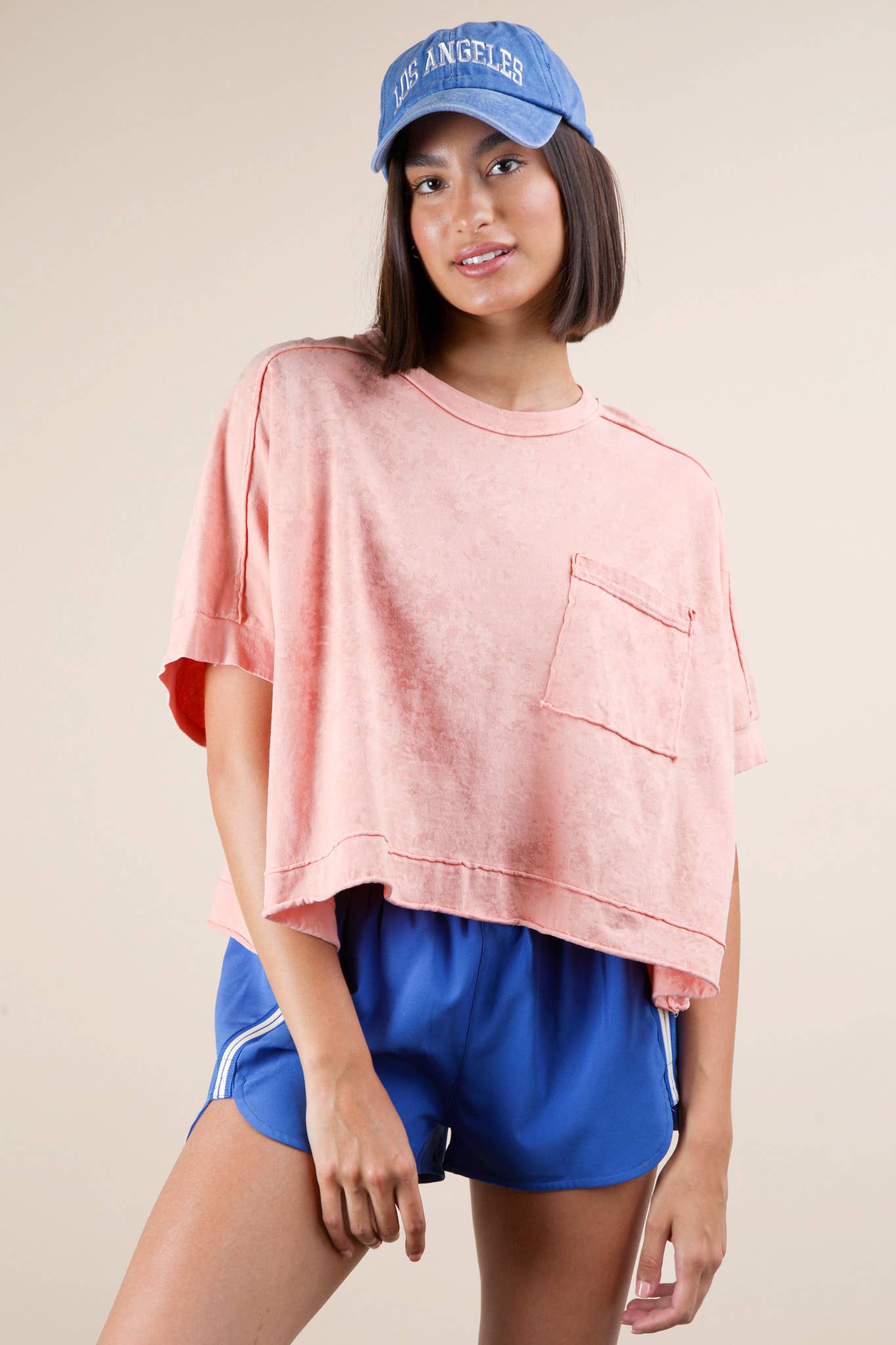 Mineral Washed Oversized Crop Comfy Knit Top Pink