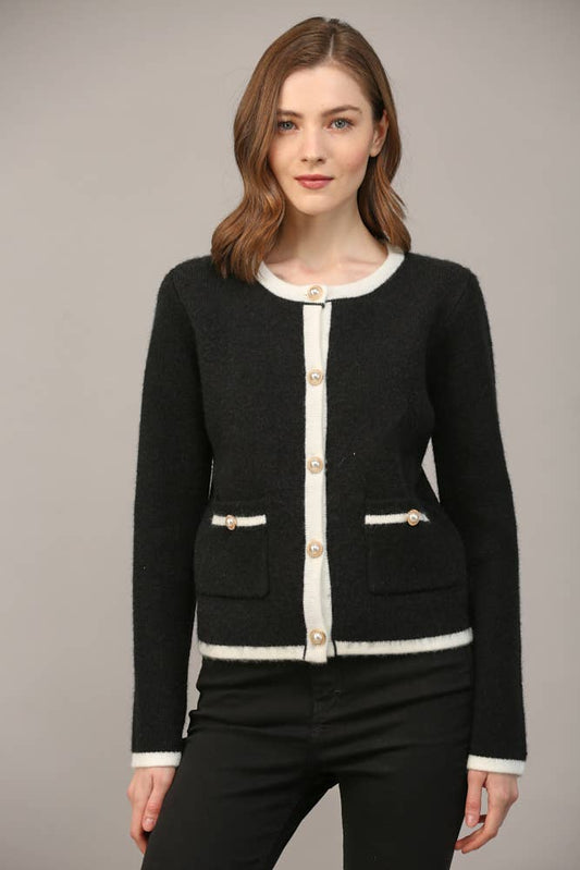FRONT BUTTON CLOSURE COLORBLOCK SWEATER CARDIGAN FW15336