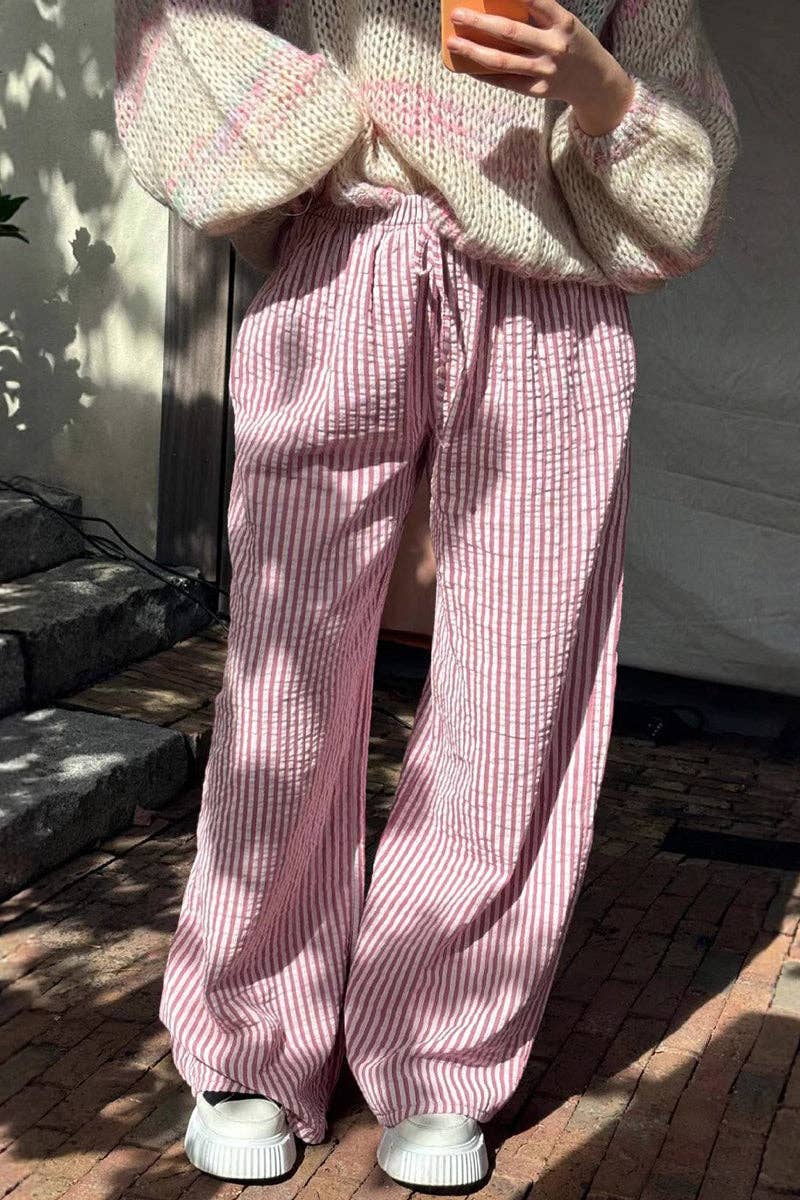 McColin Pink Striped Wide-Leg Pants