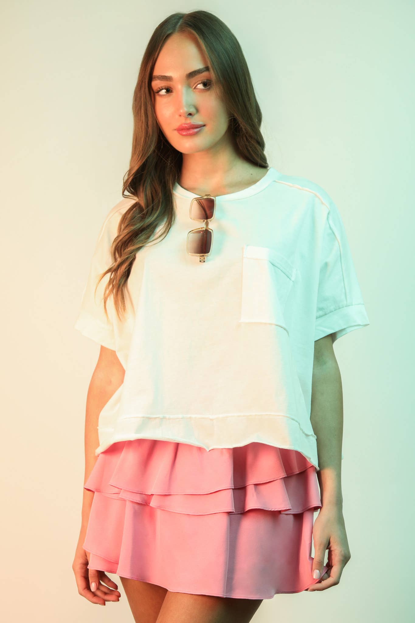 Mineral Washed Oversized Crop Comfy Knit Top Pink