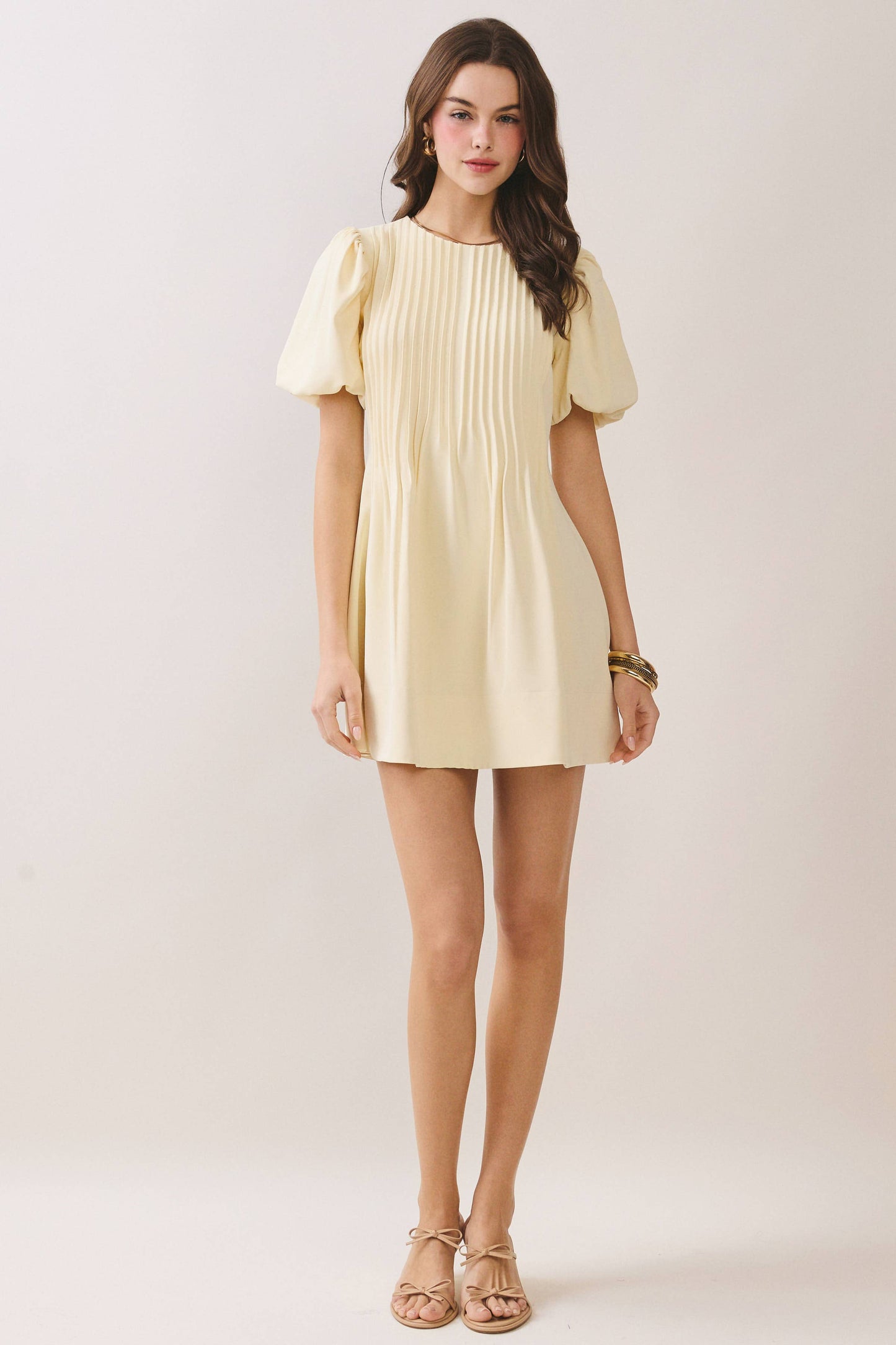 TCEC Yellow Pleated A Line Dress