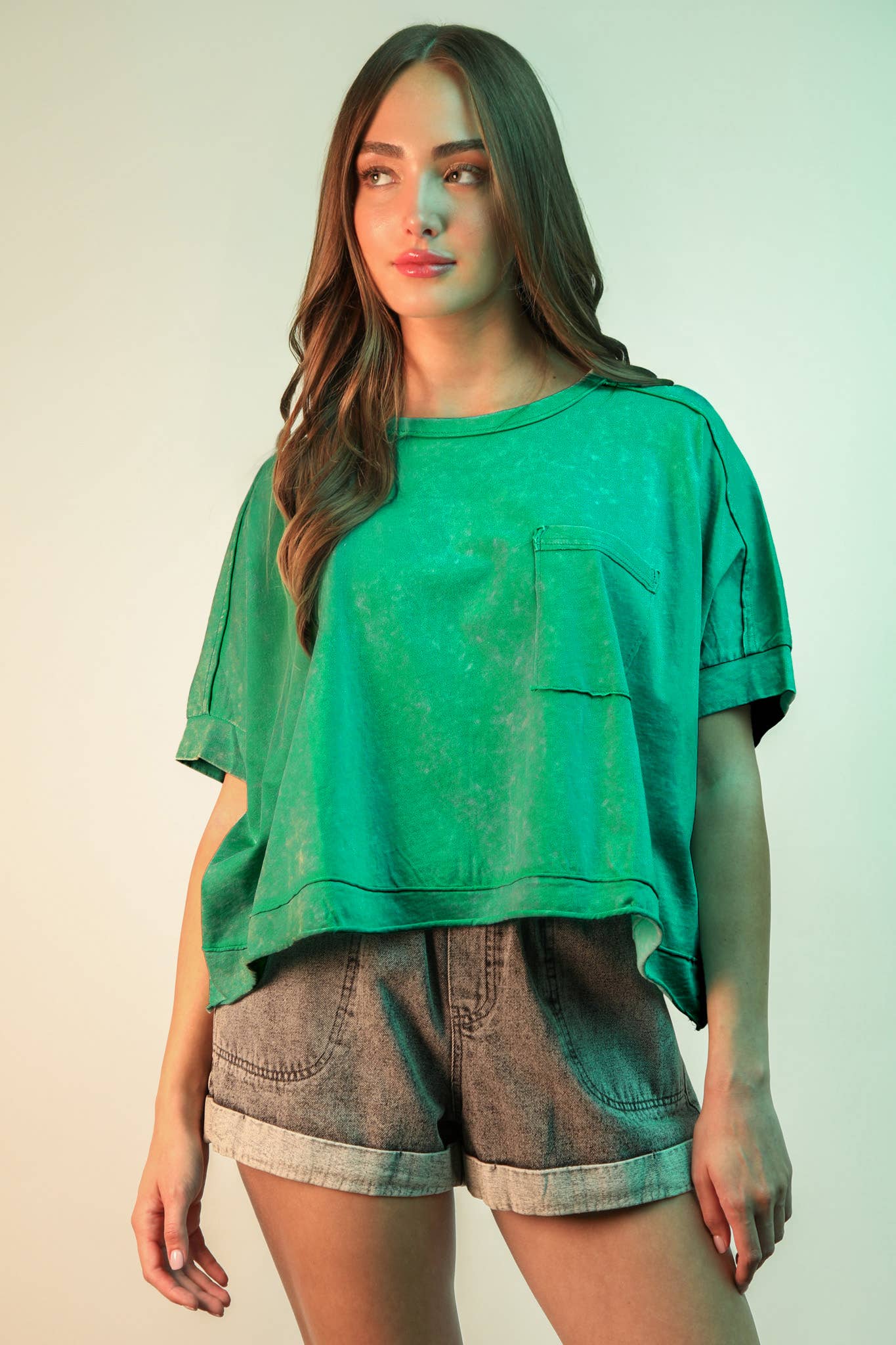 Mineral Washed Oversized Crop Comfy Knit Top Pink