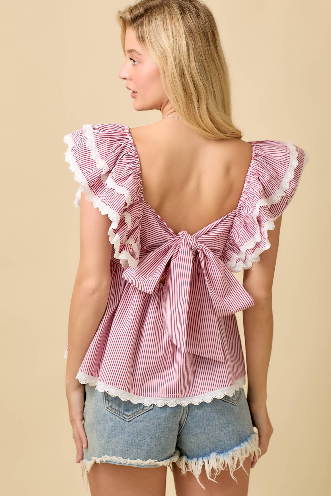 Main Strip Double Ruffle Baby Doll Peplum Top