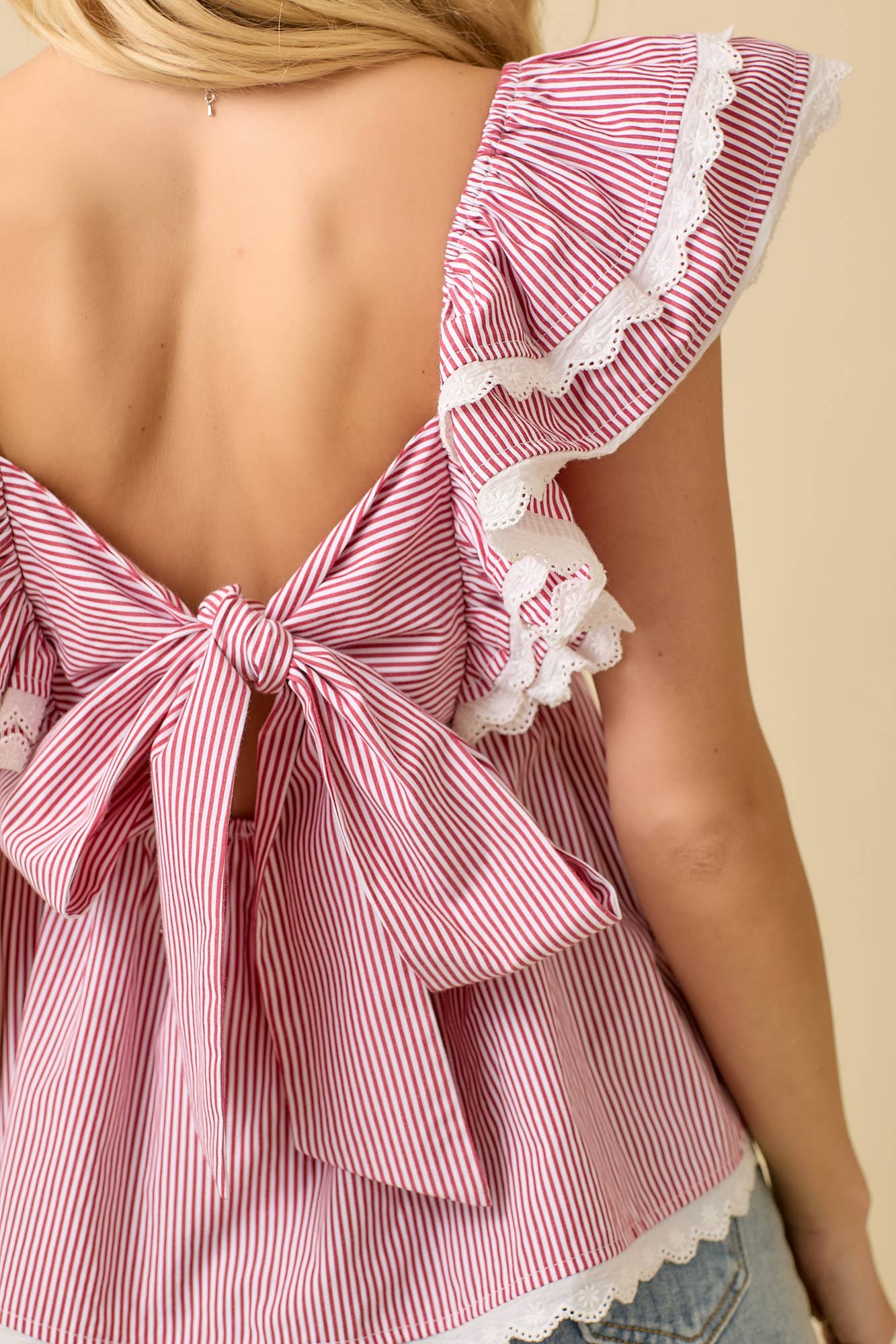 Main Strip Double Ruffle Baby Doll Peplum Top