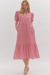 Entro Puff Sleeve Pink Ruffle Hem Dress